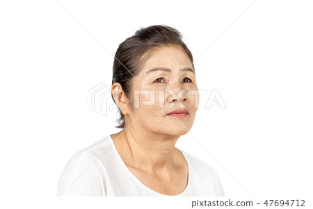 elderly asian woman portrait isolated on white 47694712