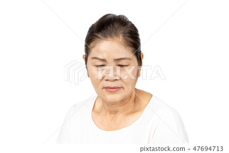 elderly asian woman portrait isolated on white 47694713