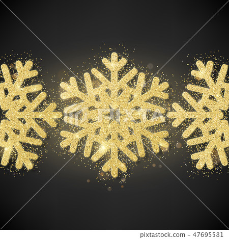 Sparkling glitter covered gold snowflake. Invitation happy New Year and Christmas card template. EPS 47695581