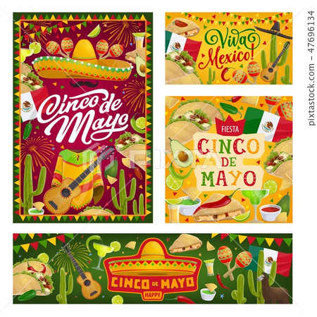 Cinco de Mayo party sombrero, guitar and tequila 47696134