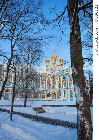 Winter Catherine palace architecture with blue sky 47696321