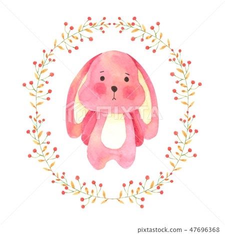 Bunny in Flower wreat watercolor. Cute Rabbit Bunny in Flower wreat watercolor. Cute Rabbit 47696368