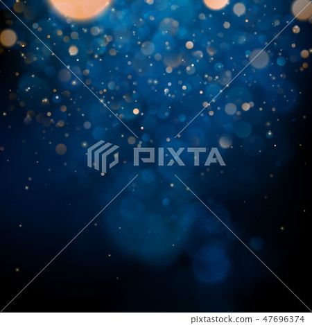 Blurred bokeh light on dark blue background. Christmas and New Year holidays template. Abstract 47696374