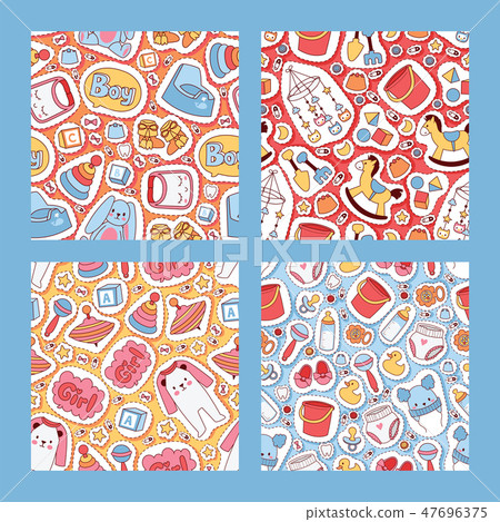 Baby stickers vector seamless pattern cartoon kids toys and clothing newborn garment child clothes Baby stickers vector seamless pattern cartoon kids toys and clothing newborn garment child clothes 47696375