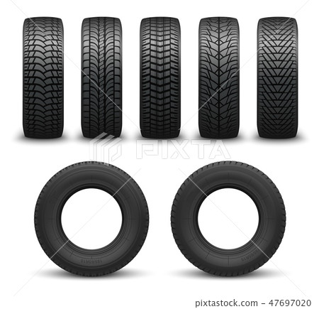 Car wheel tires or tyres 3d vector. Spare parts 47697020