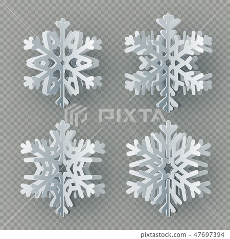 Set of nine different paper snowflake cut from paper isolated on transparent background. Merry 47697394