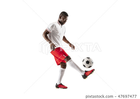 Professional african football soccer player isolated on white background 47697477