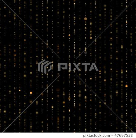 Seamless unique gold rain bokeh on black background. Glitter threads of curtain backdrop. Holiday Seamless unique gold rain bokeh on black background. Glitter threads of curtain backdrop. Holiday 47697538