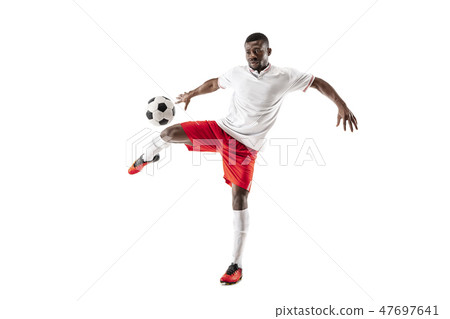 Professional african football soccer player isolated on white background 47697641