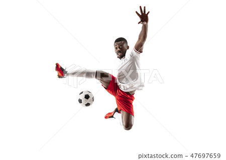 Professional african football soccer player isolated on white background 47697659