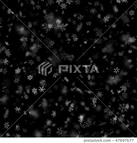 Christmas, New year snowflakes stars on a black background. Falling snow template. EPS 10 47697677