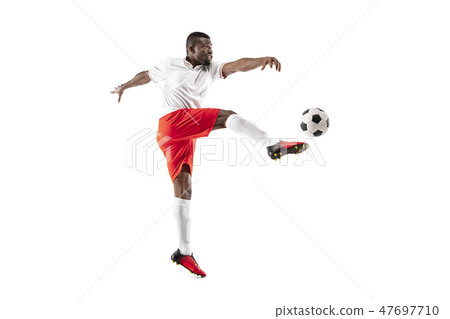 Professional african football soccer player isolated on white background 47697710