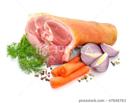 Raw Eisbein or ham hock, or Schweinshaxe. 47698763