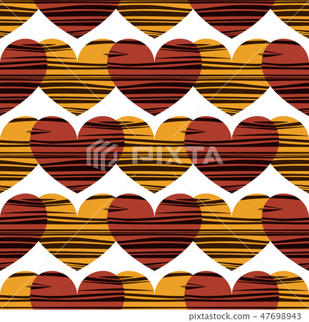 Red and yellow hearts with stripes. Red and yellow hearts with stripes. 47698943
