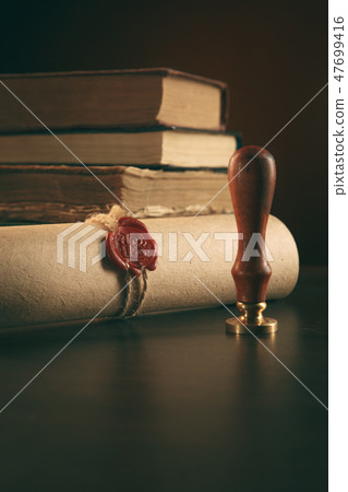 Notary's public pen and stamp on testament and last will. Notary public 47699416