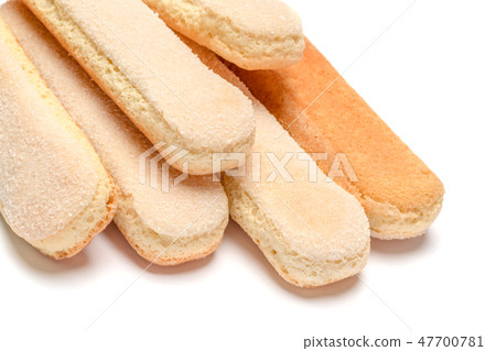 Traditional Italian Savoiardi ladyfingers Biscuits on White Background 47700781