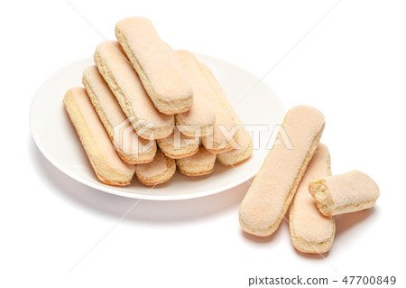 Traditional Italian Savoiardi ladyfingers Biscuits on White Background 47700849