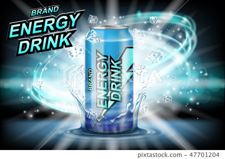 Energy drink label ads with ice cubes on dark background. Package design energy drink for poster or Energy drink label ads with ice cubes on dark background. Package design energy drink for poster or 47701204
