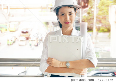 Engineer woman stand at site working 47702576