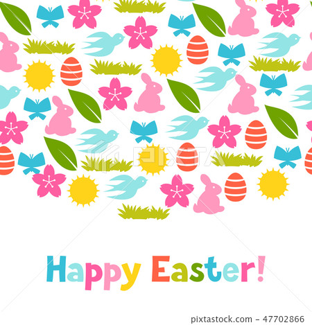Happy Easter greeting card with holiday items. Happy Easter greeting card with holiday items. 47702866
