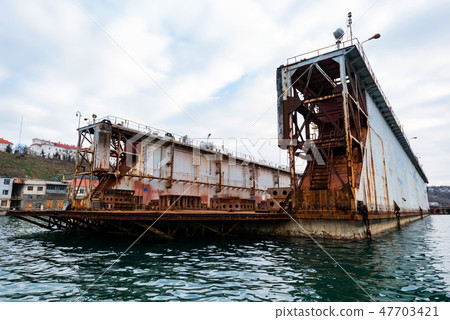 Wiew of floating dock for repairing ships in Black Sea 47703421