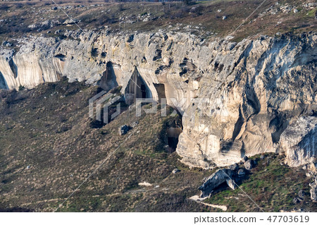 Aerial view industrial of opencast chalk mining quarry Aerial view industrial of opencast chalk mining quarry 47703619
