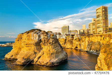 Raouche or Pigeons Rocks in Beirut, Lebanon Raouche or Pigeons Rocks in Beirut, Lebanon 47704476