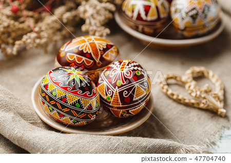 Easter eggs decorated with wax resist technique Easter eggs decorated with wax resist technique 47704740