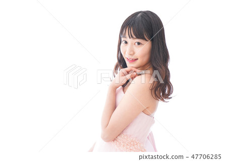 在一件桃紅色禮服的新娘婚禮圖像 在一件桃紅色禮服的新娘婚禮圖像 47706285
