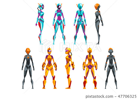 Robot costumes set, superhero woman vector Illustrations Robot costumes set, superhero woman vector Illustrations 47706325