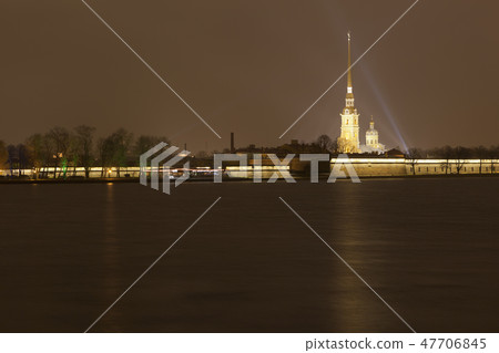 Petropavlovsk fortress at night in St. Petersburg Petropavlovsk fortress at night in St. Petersburg 47706845