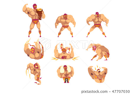 Set of professional muscular wrestler in different actions. Mixed martial artist. Combat sport Set of professional muscular wrestler in different actions. Mixed martial artist. Combat sport 47707030