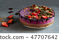 Vegan raw cake with berry, cashew cream, top view 47707642