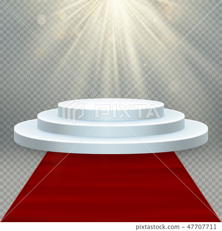 Transparent realistic effect. Red carpet and round podium with lights for event or award ceremony 47707711