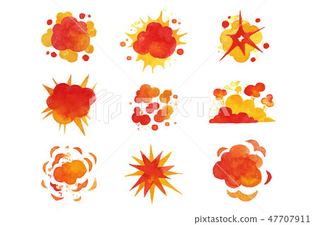 Explosions set, fire explosion effect watercolor vector Illustrations 47707911