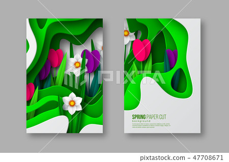 Spring floral banners, paper cut carving art. Spring floral banners, paper cut carving art. 47708671