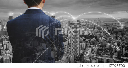 Double exposure businessman and cityscape 47708700