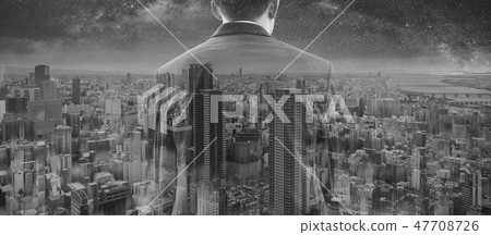 Double exposure businessman and Osaka cityscape  47708726