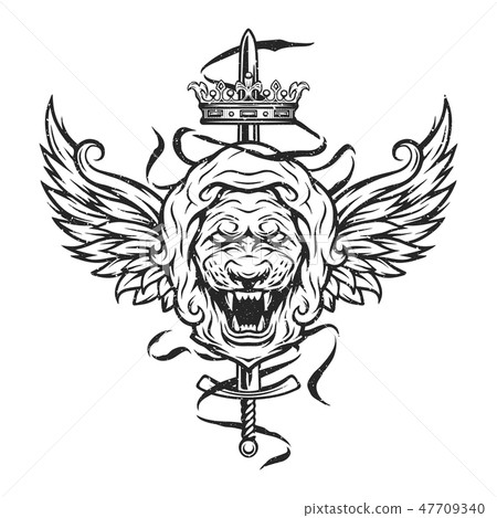 Vintage symbol of a lion head. Vintage symbol of a lion head. 47709340