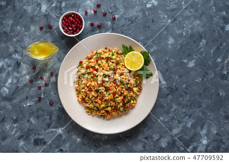 Turkish Kisir salad with wheat. Close up.  47709592
