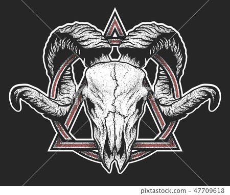Ram skull with a geometric symbol. Ram skull with a geometric symbol. 47709618