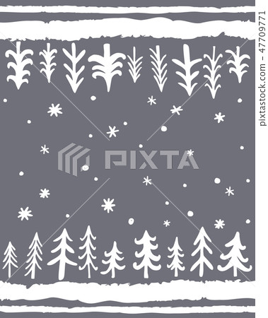 Winter Floor Mat design.Vector hand-drawn seamless pattern with Doodle Pine tTees. Floral 47709771