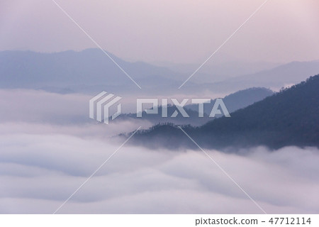 Sunrise viewpoint And fog covering mountains, Thai Sunrise viewpoint And fog covering mountains, Thai 47712114