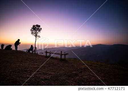 Sunrise viewpoint And fog covering mountains, Thai Sunrise viewpoint And fog covering mountains, Thai 47712171