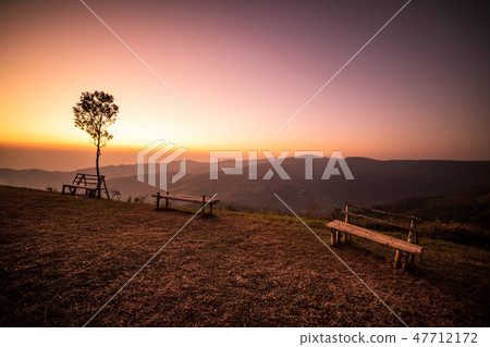 Sunrise viewpoint And fog covering mountains, Thai Sunrise viewpoint And fog covering mountains, Thai 47712172
