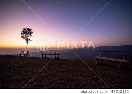 Sunrise viewpoint And fog covering mountains, Thai Sunrise viewpoint And fog covering mountains, Thai 47712173