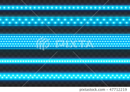 Glowing Blue Led Stripes Seamless Realistic Vector Illustration Set. Different Types Led Garland. Glowing Blue Led Stripes Seamless Realistic Vector Illustration Set. Different Types Led Garland. 47712219