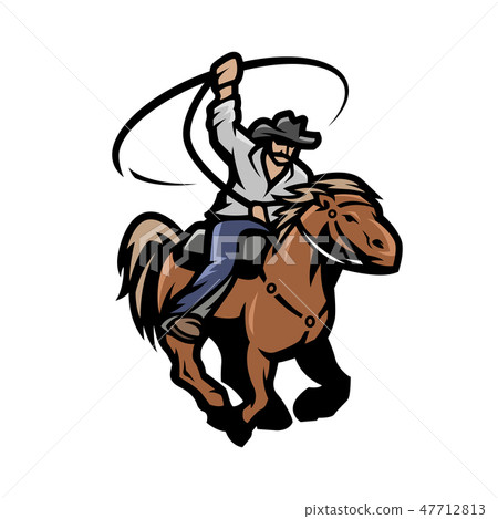 Cowboy with a lasso on a horse. Cowboy with a lasso on a horse. 47712813