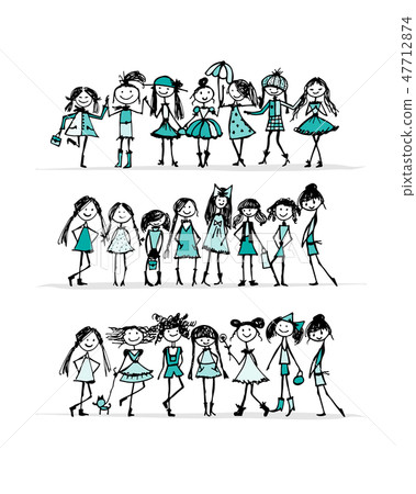 Fashion girls collection, sketch for your design 47712874