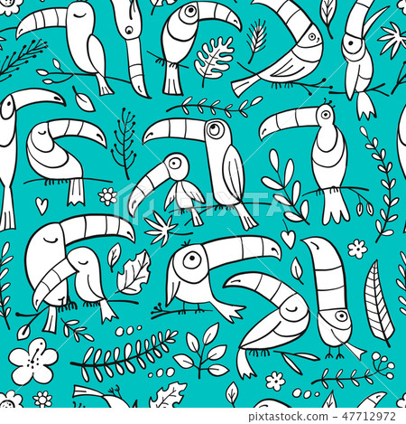Toucans, paradise tropical bird. Seamless pattern for your design Toucans, paradise tropical bird. Seamless pattern for your design 47712972